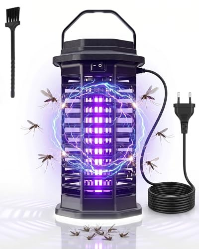 Elektrischer Insektenvernichter mit LED-Licht, 2-in-1 4200V 15W UV-Mückenlampe, Hochspannungs-Fliegenfalle, IPX4 wasserdichte, Mückenfalle für drinnen und draußen, gegen Mücken, Fliegen und Insekten