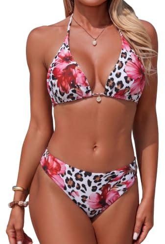 Wantonfy Bikini Dam Baddräkt 2 Stycken Triangel Tvådelad Bikini Strandset Halter Triangel Badkläder, M