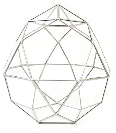 Lekoky Terrarium Icosidodécaèdre avec toit en verre géométrique - Pot de fleurs moderne - Fait à la main en Angleterre - Taille M - Argenté