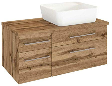 Lomadox Waschbecken-Unterschrank 90 cm Wotaneiche Nb. inkl. Keramik Waschbecken