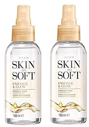 Avon 2 x SKIN SO SOFT Enhance & Glow - AIRBRUSH Mosquito Insect Repellent Dry Oil Body Spray with CITRONELLOL