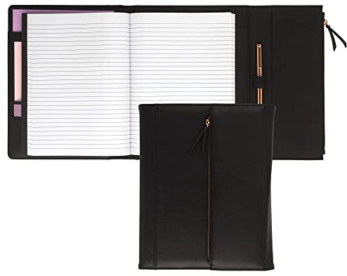 Samsill Professional Faux-Leather Padfolio for Women with Magnetic Flap Closure, Pen Loop and Side-Loading Notepad, Black