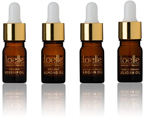 Loelle - Hautpflege Geschenkset aus 4 Körperölen inkl. Mandelöl, Hagebuttenöl, Arganöl und Jojobaöl - Körperpflege Geschenk für Frauen (4x5ml)