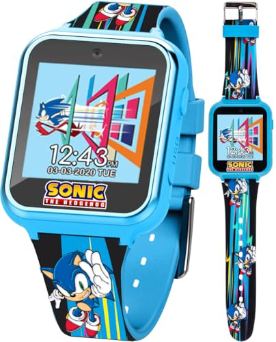 Sonic the Hedgehog Kids Smart Watch - Interactive Touchscreen with Games, Selfie Camera, Step Tracker, Alarm, and Printed Silicone Strap - Fits Wrists 5.5 to 8.0