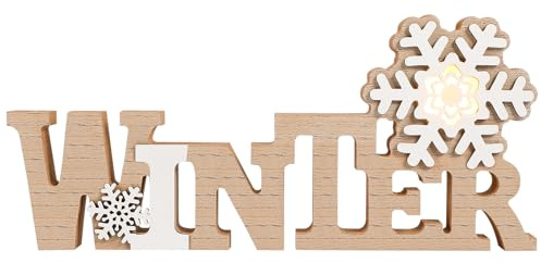BESPORTBLE Inscription d'hiver - Inscription « Merry Christmas » - Décoration de Noël - Plaque en bois - Lettre d'hiver - Luminaires - Lettres de l'alphabet - Fonctionne avec piles