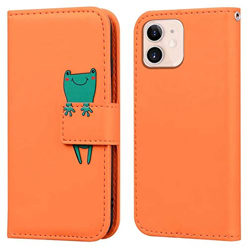 Ailisi Cartoon Handyhülle für iPhone 12 Mini mit Klapphülle - Orange | Weiches PU-Leder, 2 Kartenfächer, Brieftaschen-Aufbewahrung, Standfunktion, sicherer Magnetverschluss, stoßfester Schutz