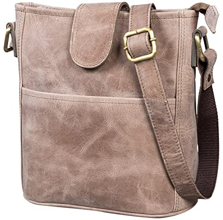 LEABAGS Leder Handtasche Damen I Premium Echtleder Umhängetasche I Damen Schultertasche I Damentasche I Tragetasche für Arbeit Uni Schule Freizeit