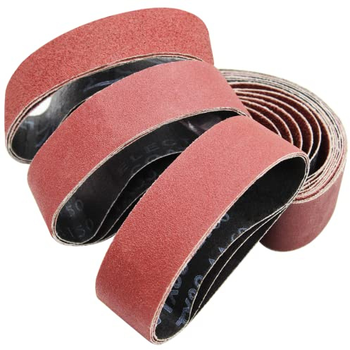 Senmai Tools Bandas de lijado 40 x 303 mm,(Grano 40 60 80 120 150 240) Banda de lijado profesional para lijadora de banda, para ferretería, madera, metal y pintura (18 piezas)