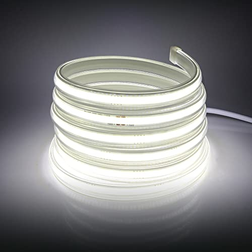 XUNATA Tira de LED COB 220V, Alto Brillo 360 LED/m, IP65 Impermeable, Cada Corte de 50cm, Luz de Cuerda Flexible con Alimentación (3m, Blanco Frio, 6000K)