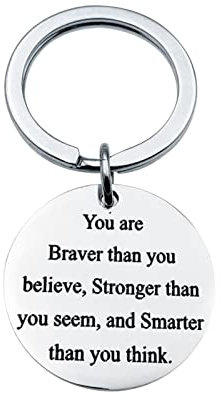 Wycian SchlüSselanhänger, Sohn Schlüsselanhänger Silber Runde Gravur You Are Braver Than You Believe Edelstahl für Frauen Männer Freundin