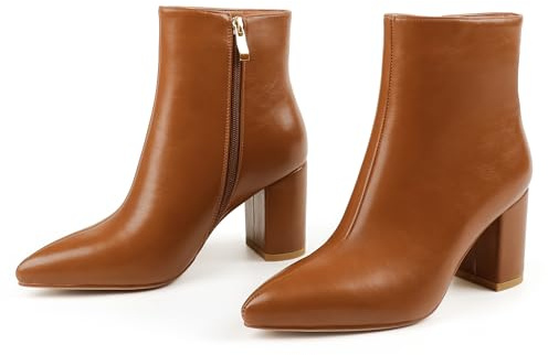 JOY IN LOVE Women's Ankle Boots Chunky Heel Booties, Brown Matte, 9