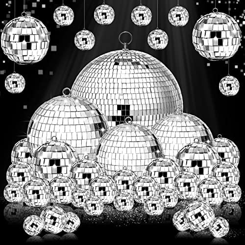 65 Stück Spiegel-Discokugeln, verschiedene Größen, reflektierend, Mini-Discokugel-Dekoration, 70er-Jahre-Disco-Mottoparty-Dekoration für Valentinstag, Baumschmuck (29,5 cm, 15,9 cm, 7,9 cm, 4,8 cm)