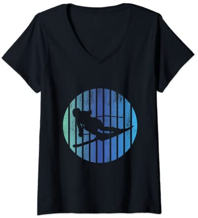 Damen Skifahrer Skilanglauf Skispringen Skifahren Skiausrüstung T-Shirt mit V-Ausschnitt