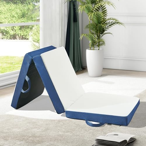 CYMULA Folding Mattress Single Size,6 inch Memory Foam Tri Portable Trifold Mattress Topper Single with Breathable & Washable Cover, Foldable Guest Bed for Camping(25×75×6)