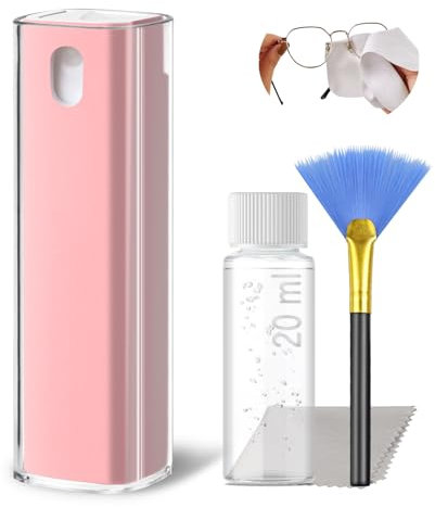 Bildschirmreiniger Spray 20ml mit Flüssigkeit & 20ml Nachfüllung - Tablet Screen Cleaner Spray - TV OLED Display Reiniger Auto (Rosa)