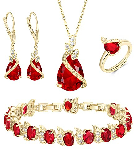 Clearine Set di Gioielli da Sposa, Goccia Colore zaffiroe CZ Collana Orecchini a Leva Tennis Bracciale di Anelli Regolabili