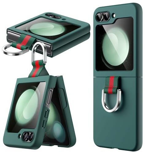 JETech Fodral för Samsung Galaxy Z Flip 5 2023 med Ring, Hård PC Slim Stötsäkert Repskyddande Telefonskal (Midnattsgrön)