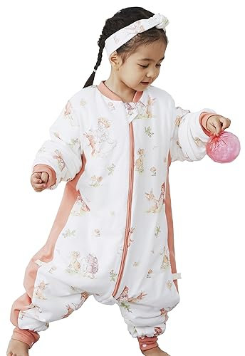 Chilsuessy Baby Winter Schlafsack 2.5 Tog Babyschlafsack mit Füssen Strampler Winterschlafsack mit abnehmbar Ärmel Schlafanzug Kinder Schlafsack, Waldmärchen/2.5 Tog, S/Baby Höhe 70-85cm