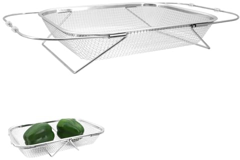 CheurYae Quality Over The Sink Colander Strainer Basket, Extendable Stainless Steel Colander Food Strainer - Wash Vegetables, Fruits, Drain Cooked Pasta (L)