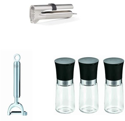 RÖSLE Küchenhelfer-Bundle - Knoblauchpresse, Julienneschäler, Gewürzmühlen-Set 3-tlg.