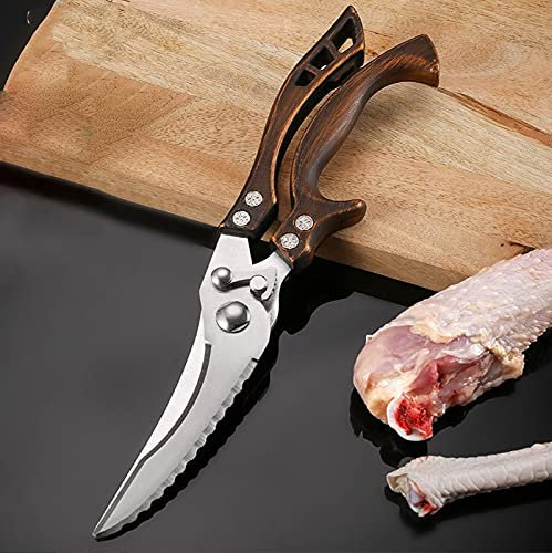 Kitchen Scissors, Stainless Steel Kitchen Knives Powerful Chicken Bone Scissors Chef Cooking Knife Duck Fish Meat Cleaver Cutter Scissors (Color : Bronze A)