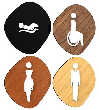 Signs - Set 4x - Cartello Fasciatoio Bagno Uomo, Donna, Disabili, Nursery - Segnali Bagno Adesivi Toilette Uomo Donna Simbolo Fasciatoio Sala Cambio Bebè (Sasso)