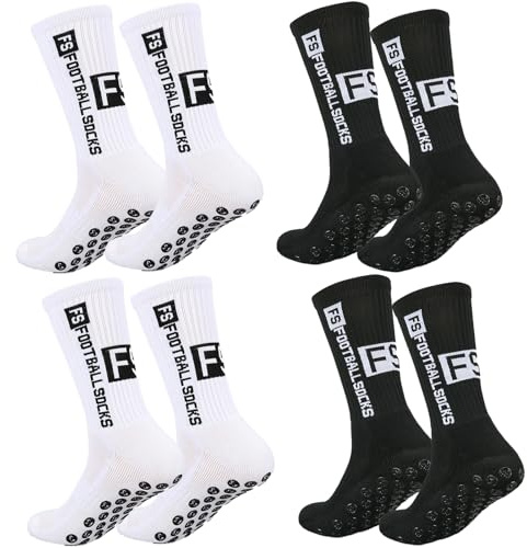 4 Paar Fußball-Sportsocken,Fußball Rutschfeste Sportsocken,grip-Socken, rutschfest, geruchshemmend und schweißabsorbierend, kann sowohl von Männern als auch von Frauen getragen werden (Weiß + Schwarz)