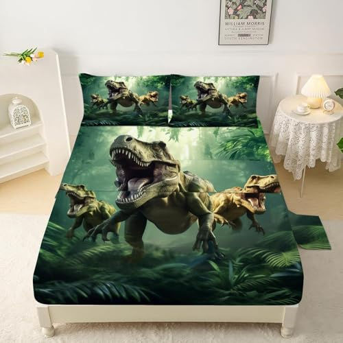 VTKON Dino Sheets Set Twin for Boys Soft Microfiber Kids 3D Realistic Dino Green Sheets Set Breathable Dinosaur Bed Sheet Kids Dinosaur Bedding Sheets Set
