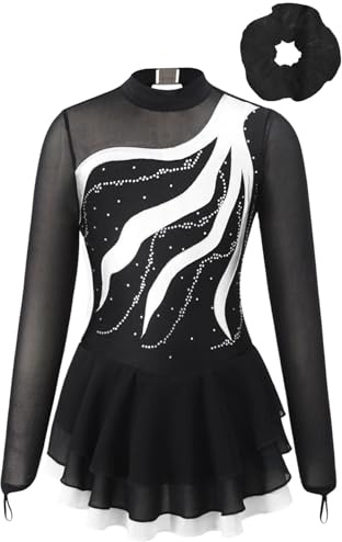 inhzoy Vestito da Pattinaggio Artistico Bambina Abito da Balletto Danza Ballerina con Strass Body Danza Classica Maniche Lunghe Leotard Costume da Ballo Samba Salsa Jazz Bianco 13-14 Anni