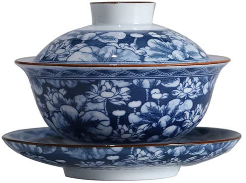 Cuenco de té tradicional chino Gaiwan, Kungfu, Retro Azul de porcelana blanca de 150ml, juego de té Gaiwan, sopera resistente al calor (Color : White)
