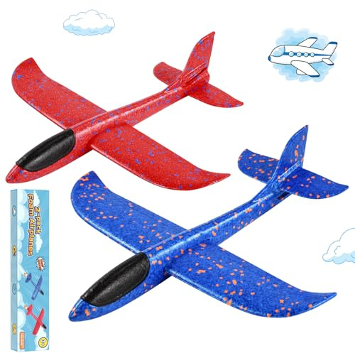 Hoiloie XXL 2 Stücke 44cm Styroporflieger Kinder,Flieger Styropor Flugzeug Styropor Kinder,Wurfgleiter Flieger mit 2 Flug Modi,Flugzeug Spielzeug für Jungen Mädchen ab 3 4 5 6 7 8 9 10 Jahre