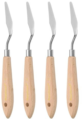 sourcing map 4pcs 6# Painting Palette Knife Pointy Stainless Steel Art Spatula Painting Pallet Knives Scrapers Tools with Plastic Handle for Acrylic Oil Canvas Mixing Spreading