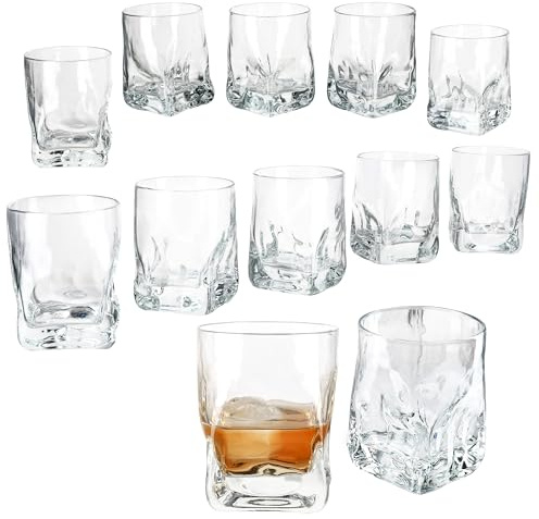 MamboCat Frosty Lot de 12 verres à whisky I 250 ml I 12 personnes I Verre large avec fond lourd et relief glace pour Scotch & Co. I Verres double Old Fashion