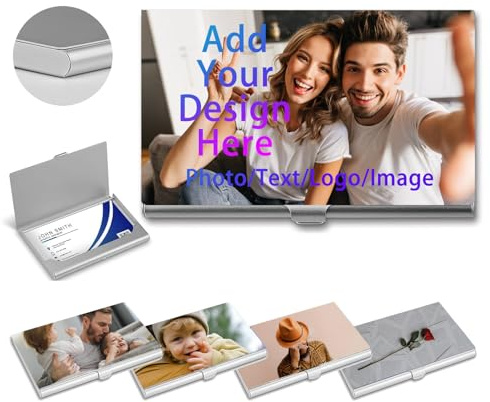 DBLXYAN Aluminium-Visitenkartenetui, Personalisierbar mit Foto/Text/Logo, Schlank und Tragbar, Ideal für Geschäftstreffen, Einzigartiges Geschenk für Damen und Herren