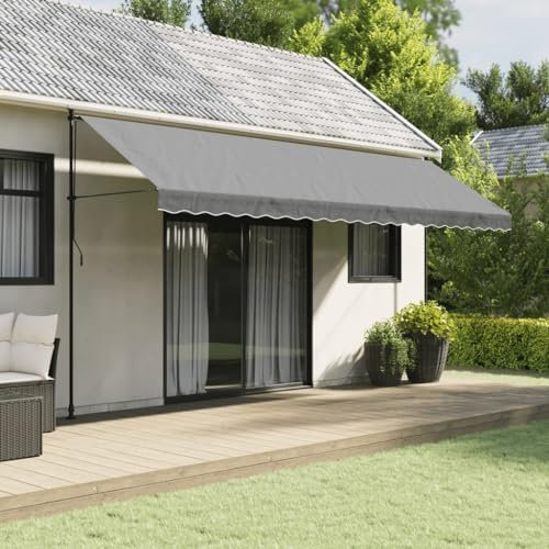 Homgoday Rideau de soleil extérieur, tissu de rechange pour cantonnière de rideau à rayures anthracite 5 m, tissu de rechange pour rideaux de soleil, rideau de soleil, pour terrasse, extérieur, jardin