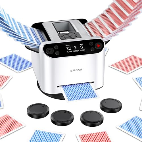 KPAW 2-in-1 Automatic Card Shuffler & Dealer - Support 12 Players, 4 Drawing Remotes, Auto Post-Shuffle Deal, Consecutive/Random Dealing, for Poker, Blackjack, UNO, Phase 10, Five Crowns