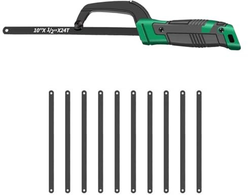 Huipalon Junior Hacksaw, 265mm Mini Metal Saw, Professional Hand Saw with 10 Extra Junior Hacksaw Blades for Metal, Home-use Wood Saw, Hacksaw for Metal Cutting and Tight