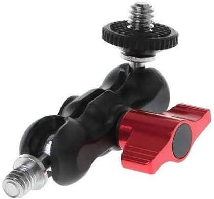 Reflex Camera Double Ball Head Clamp Mount Adapter Magic Arm, 360 Degree Rotation, Aluminum Alloy, 1/4 Thread, Lightweight & Durable
