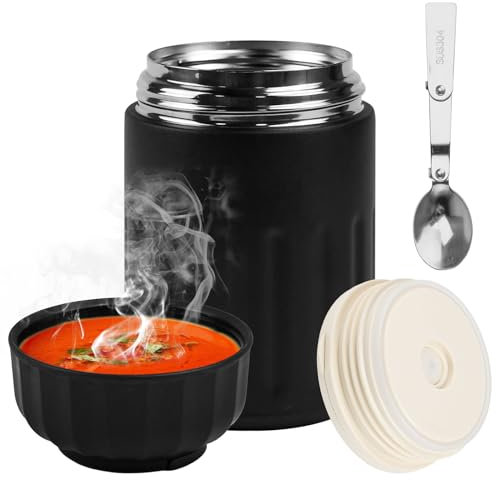 JGCJGG 600ml Thermobehälter für Essen Warmhaltebehälter mit Löffel Auslaufsicher Essen Thermoskanne Edelstahl Thermobecher mit Deckel Metall Essensbehälter Thermo Lunchbox für Essen, Suppe, Brei