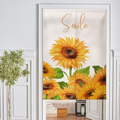 Türvorhang Sonnenblumen Print Grün Küchenvorhänge Polyester Raumteiler Vorhang Waschbar Vorhänge Kurz Küchenvorhang Langlebig Fliegenvorhang Terrassentür tür Vorhang Verdickung Vorhang Tür 80x200cm