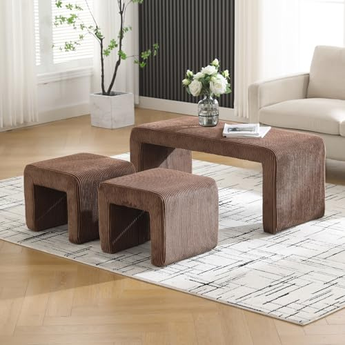 chairus Panchina da Interno Panca da Ingresso con 2 Poggiapiedi Panca Imbottita in Velluto a Coste Panca Ottomana in Legno Massiccio per Soggiorno/Camera da Letto/Reception, Marrone