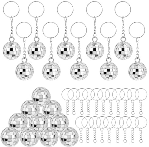 20 Stück Discokugel Klein, 3cm Discokugel Schlüsselanhänger, Silber Mini Disco Kugeln Hängekugel Disco Ball, Spiegelkugel Disco Anhänger für Weihnachten Retro Party Deko