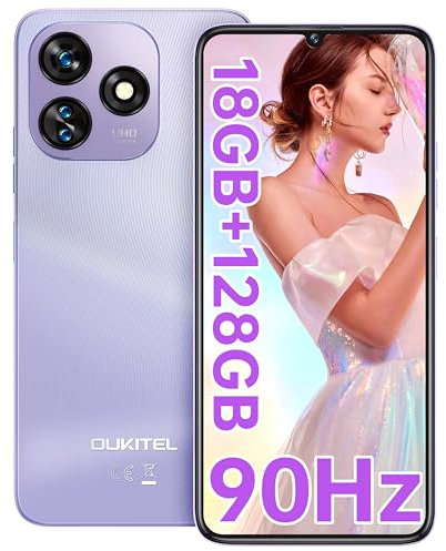 OUKITEL C51 Téléphone Portable - 6.8 Pouces, 5150mAh Smartphone Android 14,18 GO (6+12) RAM +128GO, Téléphone Portable Pas Cher 4G,Octa Core,13MP+5MP/90 HZ/Face ID/GPS/2Ans de Garantie,Violet