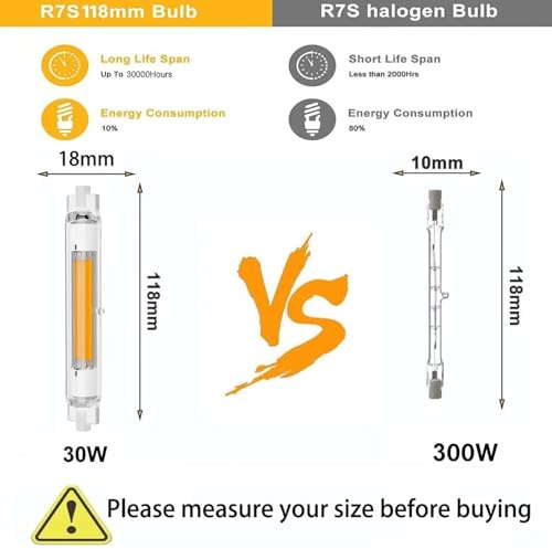 Dvnoua R7S LED 118mm Dimmbar 30W Lampen, R7S COB LED Glühbirne Ersatz für 300W Halogen Leuchtmittel, Stab Kaltweiß 6000K, 3000LM Kein Flackern, 360°Abstrahlwinkel, 2er Pack