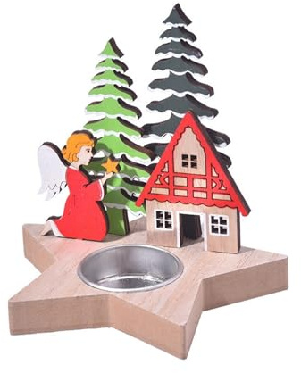 KASFDBMO Candeliere Natalizio Base per Candela in Legno Portacandele Supporto A Tema Cartone Animato per Casa Ufficio Decorazione Natalizia