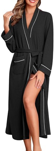 Ekouaer Robes for Women Lightweight Knit Waffle Bathrobe Full Length Kimono Casual Ladies Loungewear