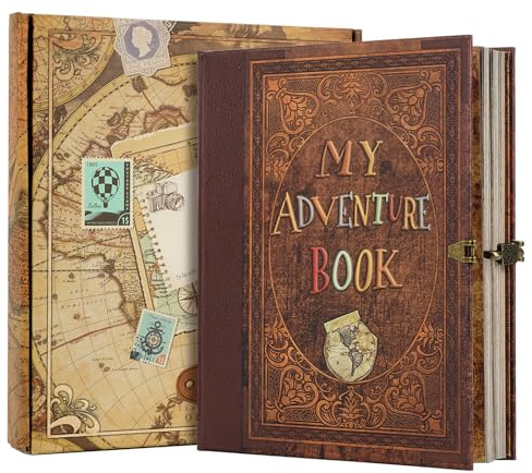 My Adventure Book Voyage scrapbooking, Vintage Style Relief couverture album photo, 124 pages couple voyage Journal, anniversaire mariage, Noël, Valentine cadeau et plus(Texte Classique)