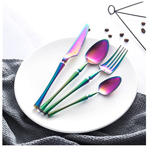 GUHPZA Hodages Party 24 Teile/Satz Schwarz Besteck Set Edelstahl Geschirr Set Gold Besteck Gabel Messer Löffel Hochzeit Silberbesteck Set Hervorragende