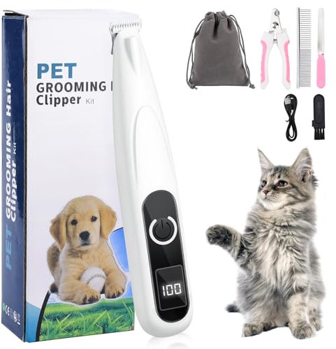 TAVADA Pfotentrimmer für Hunde mit LED-Licht,Kabellos Hund Pfoten Trimmer,Leise Schermaschine Hund Katze,Wiederaufladbarer Pfotentrimmer für Hunde Katzen Pfoten,Augen,Ohren,Gesicht,Körper