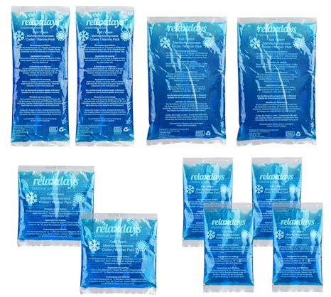 Relaxdays Ghiaccio Gel Termico, Set 10 Sacchetti Multiuso, 4 Misure, Terapia Caldo Freddo, Cuscinetti Refrigeranti, Blu
